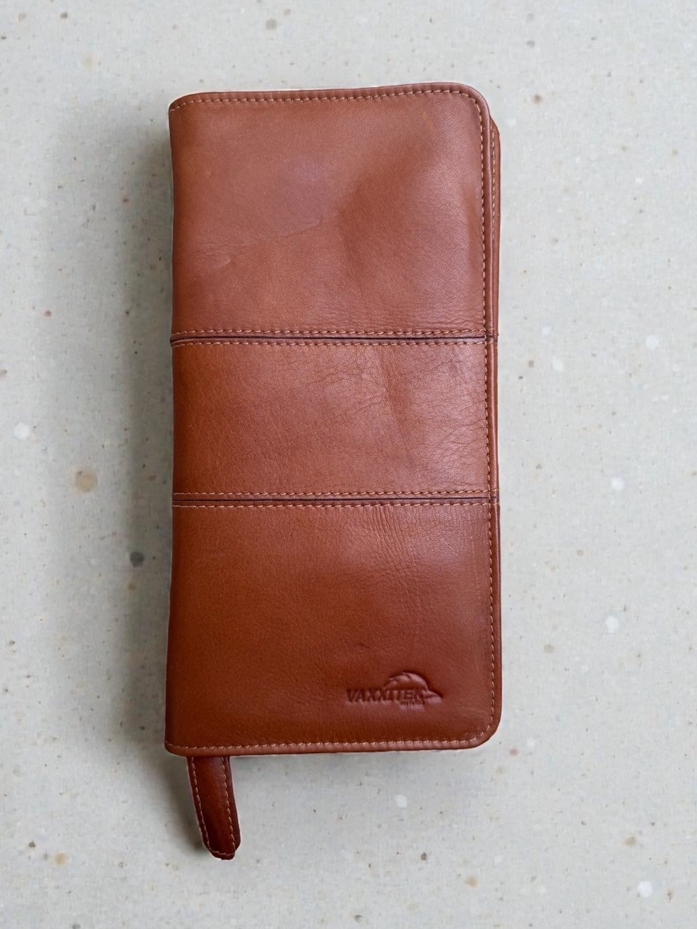 VTG Colombian 100% Leather Travel Wallet Cognac Brown Zip Organizer Checkbook